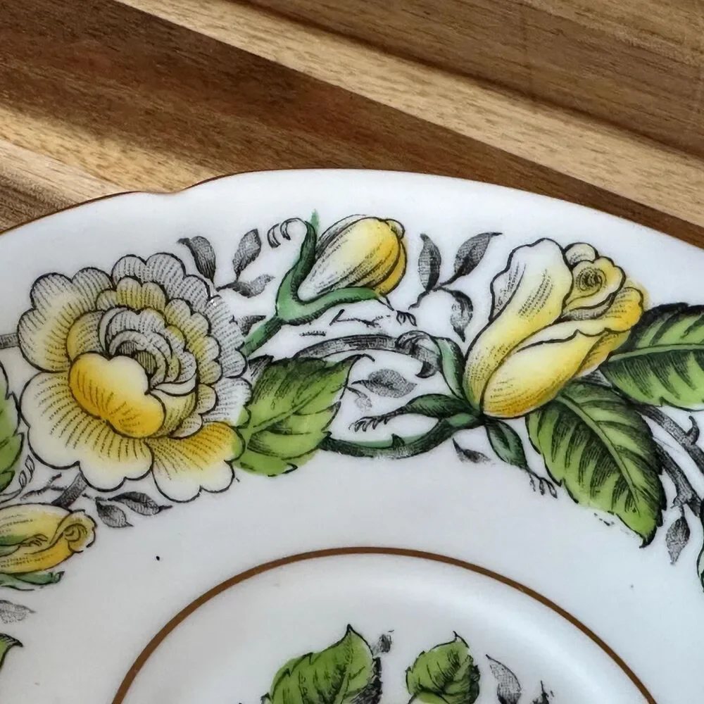 Vtg Stanley English Tea Cup Fine Bone China Yellow & Green Floral